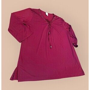 Faded Glory Women’s XL Burgundy V-Neck 3/4 Sleeve Lace-Up Grommet Knit Top